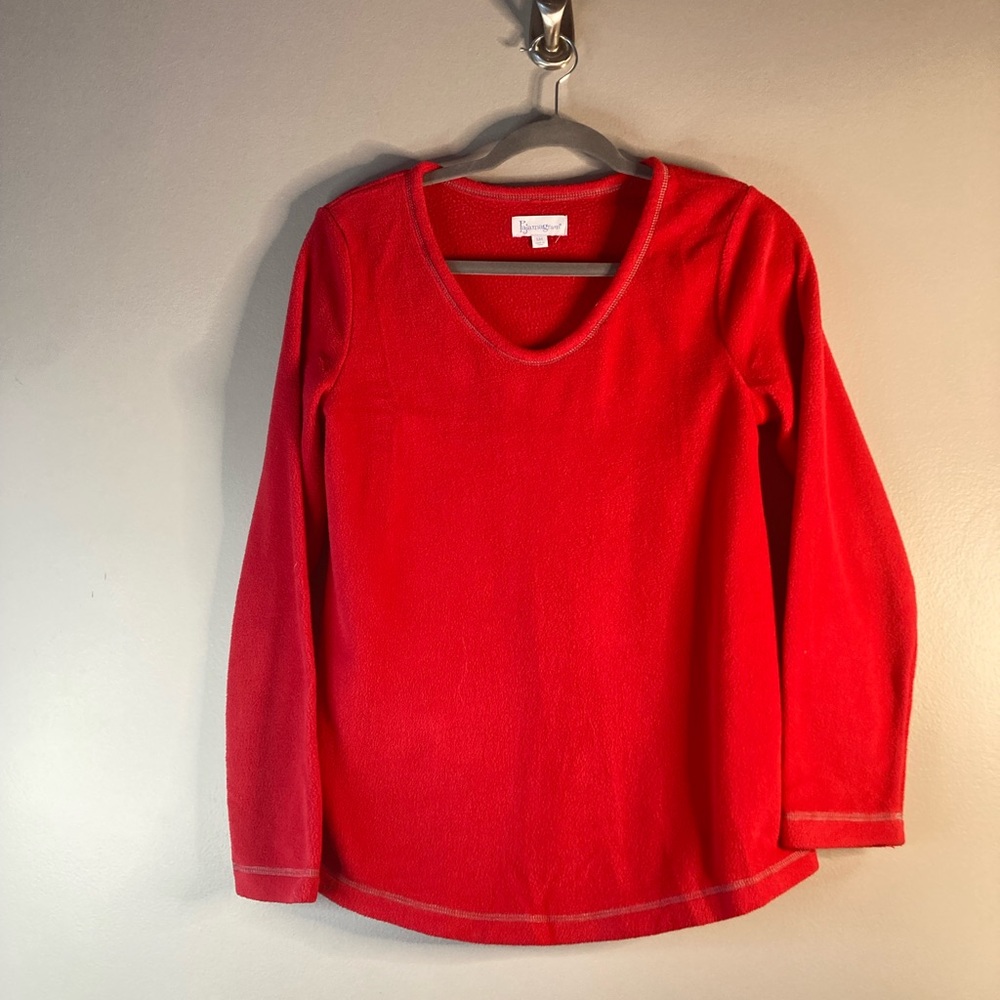 Pajamagram SM Ladies Red Fleece VNeck Plush Warm Comfort Sexy.